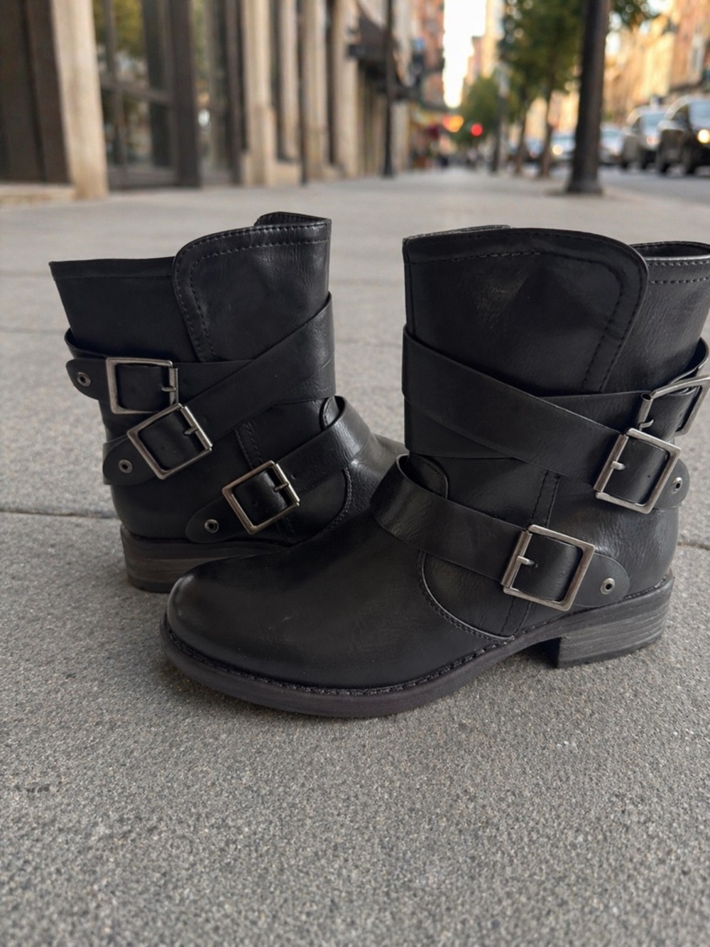 Cathy Jean Black Buckle Strap Ankle Boots